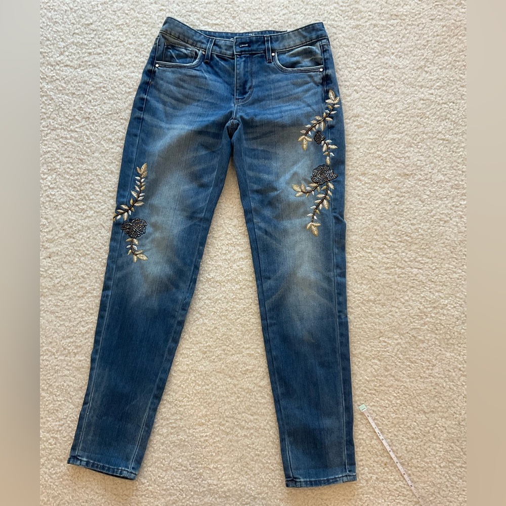 White House Black Market Blue Embroidered Girlfriend Jeans
